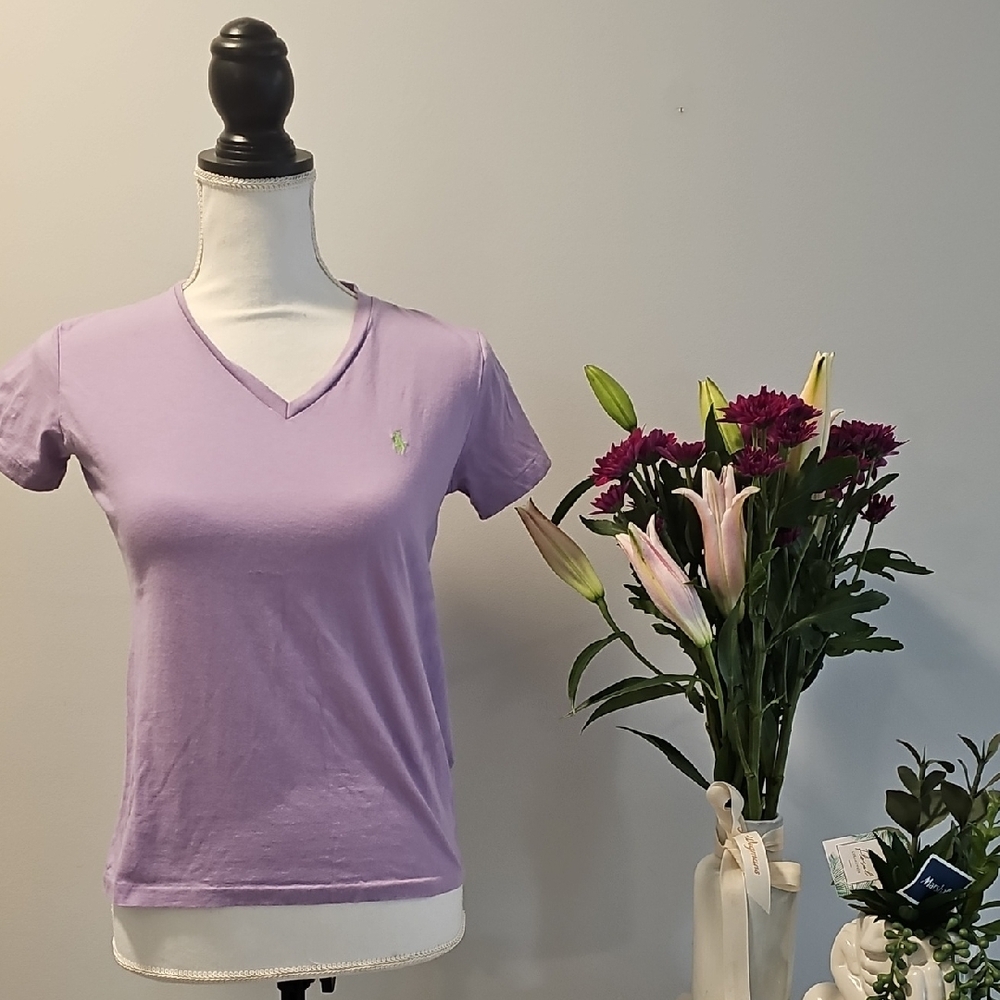 Ralph Lauren Preppy Purple V-Neck Womens T-shirt